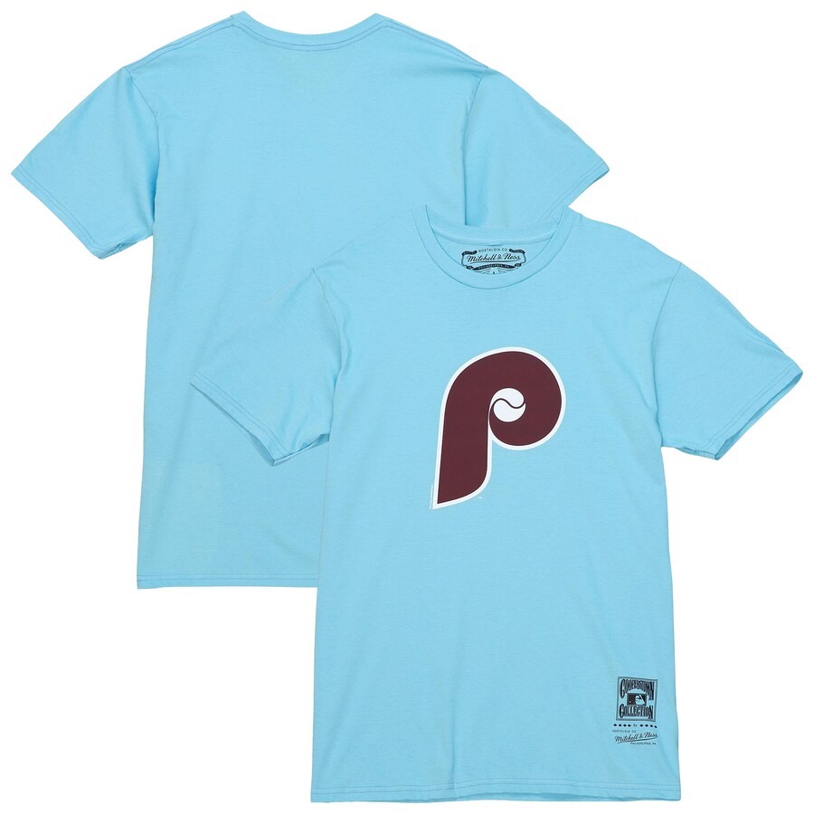 Men's Philadelphia Phillies Mitchell & Ness Light Blue Cooperstown Collection Team Logo T-Shirt