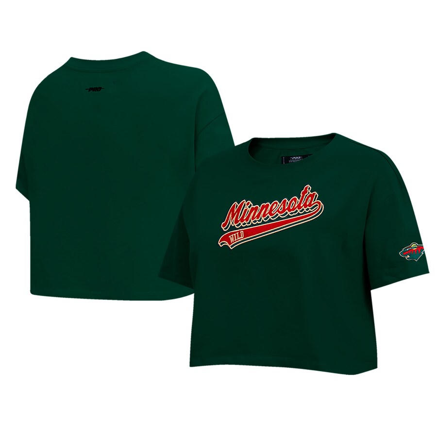 Women's Minnesota Wild Pro Standard Green Boxy Script Tail Cropped T-Shirt