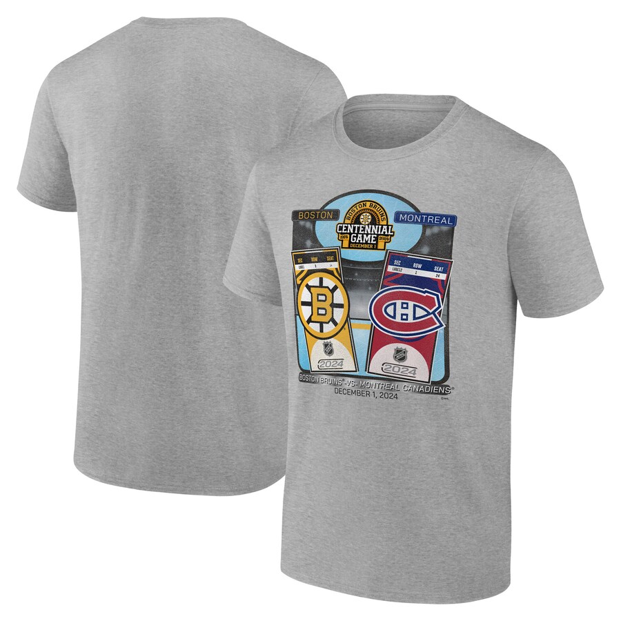 Men's Boston Bruins vs. Montreal Canadiens Heather Gray Centennial Game Matchup T-Shirt