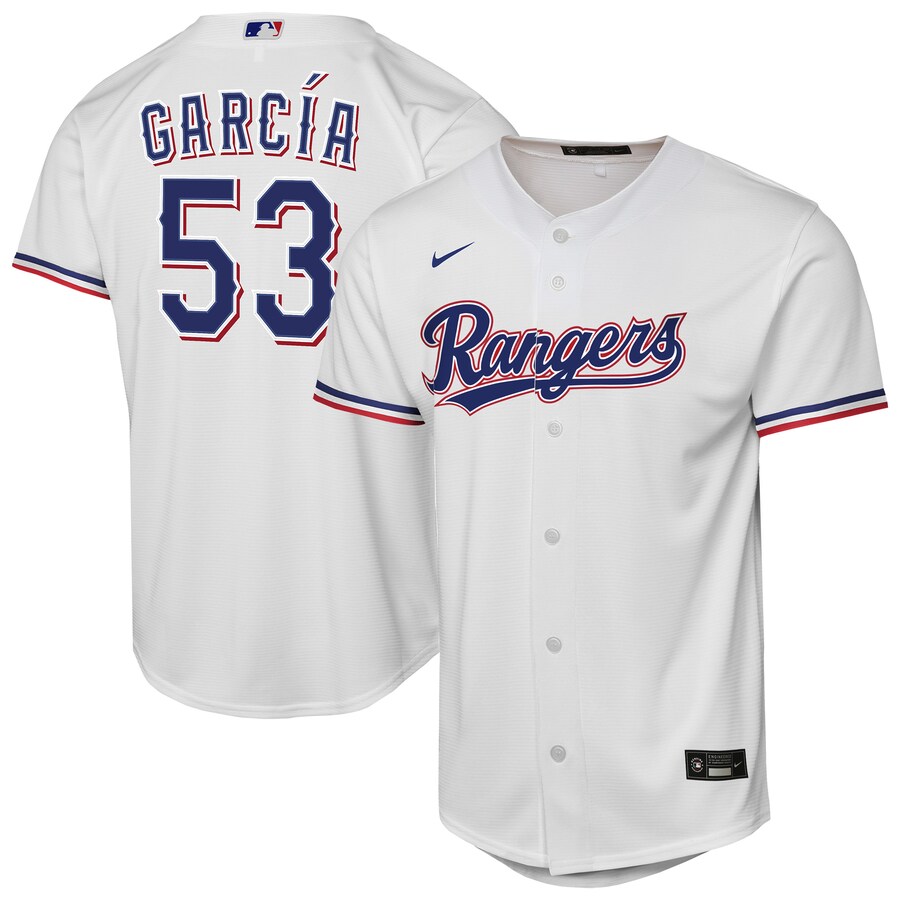 Youth Texas Rangers Adolis Garcia Nike White Home Replica Player Jersey