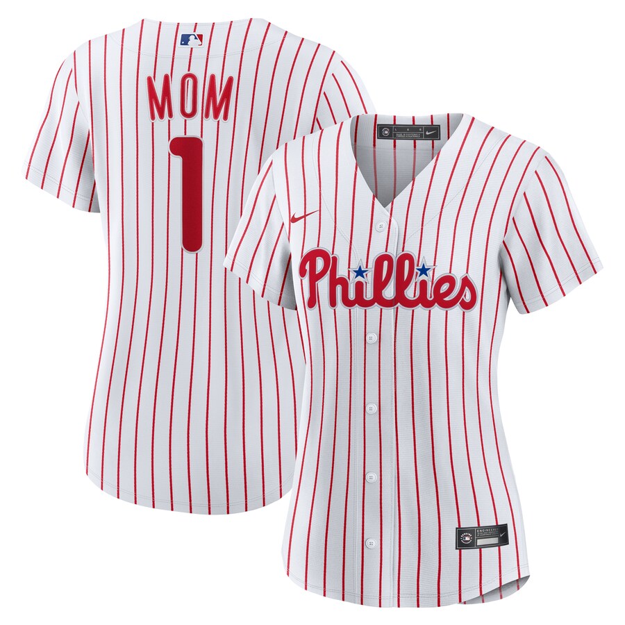 Women's Philadelphia Phillies Nike White #1 Mom Home Replica Jersey