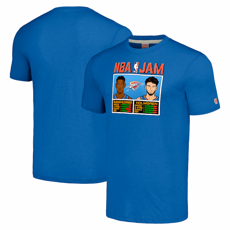 Unisex Oklahoma City Thunder Shai Gilgeous-Alexander & Chet Holmgren Homage Blue NBA Jam Tri-Blend T-Shirt