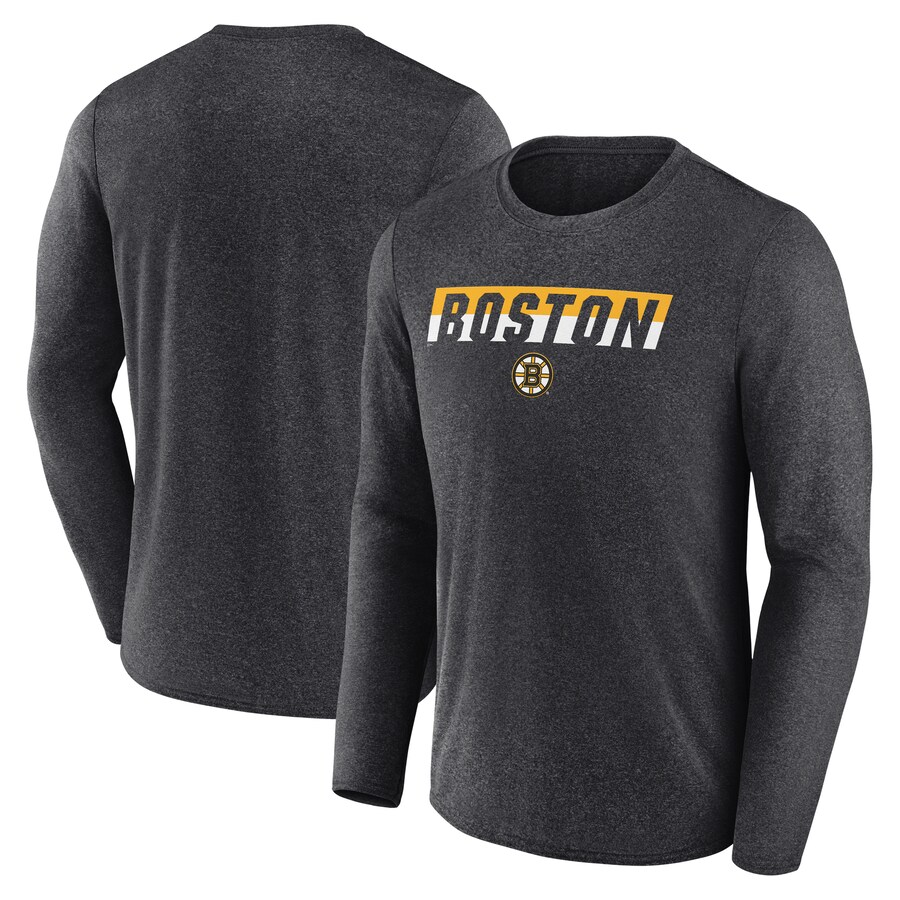 Men's Boston Bruins Fanatics Heather Charcoal Transition Long Sleeve T-Shirt