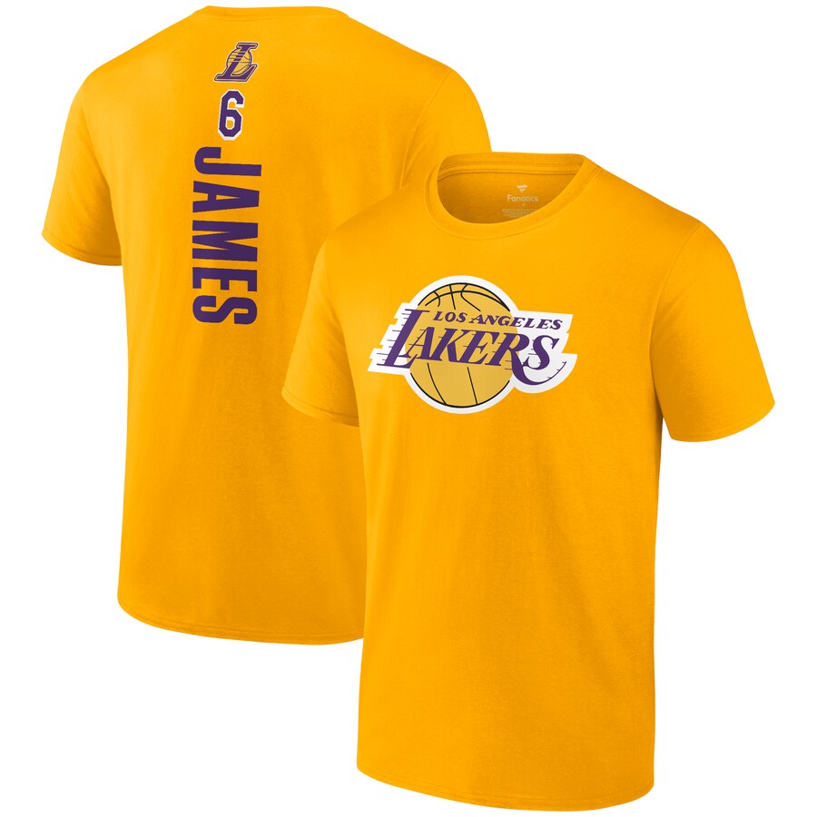 Men's Los Angeles Lakers LeBron James Fanatics Gold Playmaker Name & Number T-Shirt