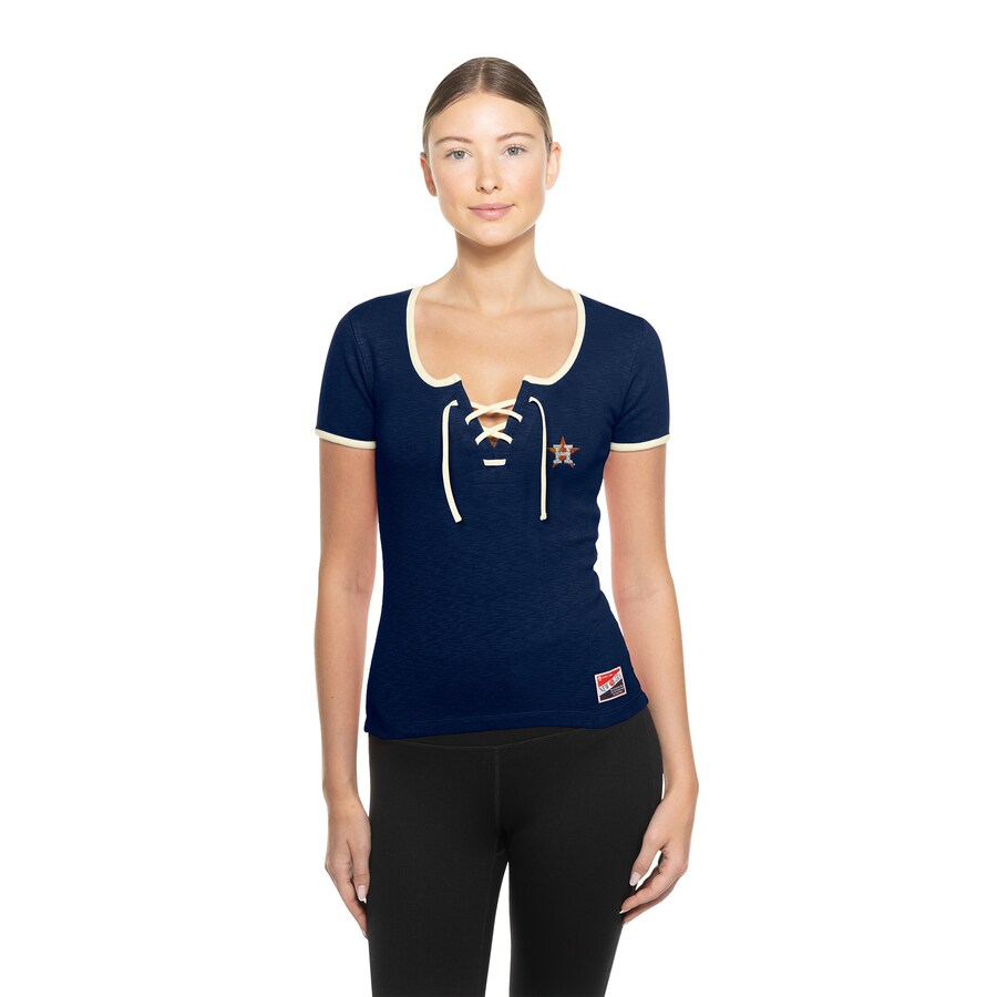 Women's Houston Astros New Era Navy Throwback Lace Up T-Shirt