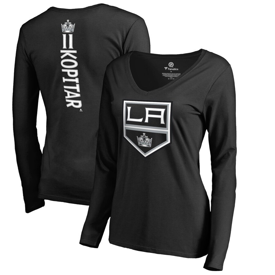 Women's Los Angeles Kings Anze Kopitar Black Backer Name & Number Slim Fit Long Sleeve V-Neck T-Shirt