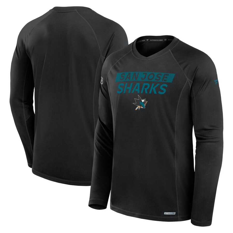 Men's San Jose Sharks Fanatics Black Authentic Pro Rink Tech Long Sleeve T-Shirt