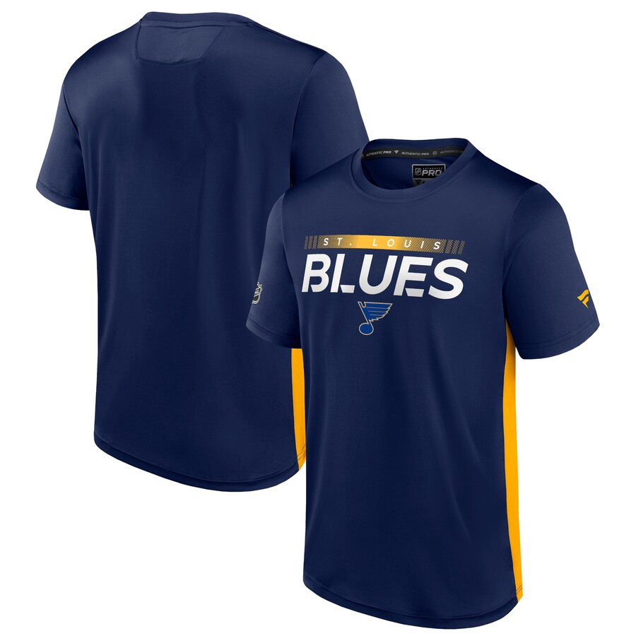 Men's St. Louis Blues Fanatics Navy/Gold Authentic Pro Rink Tech T-Shirt