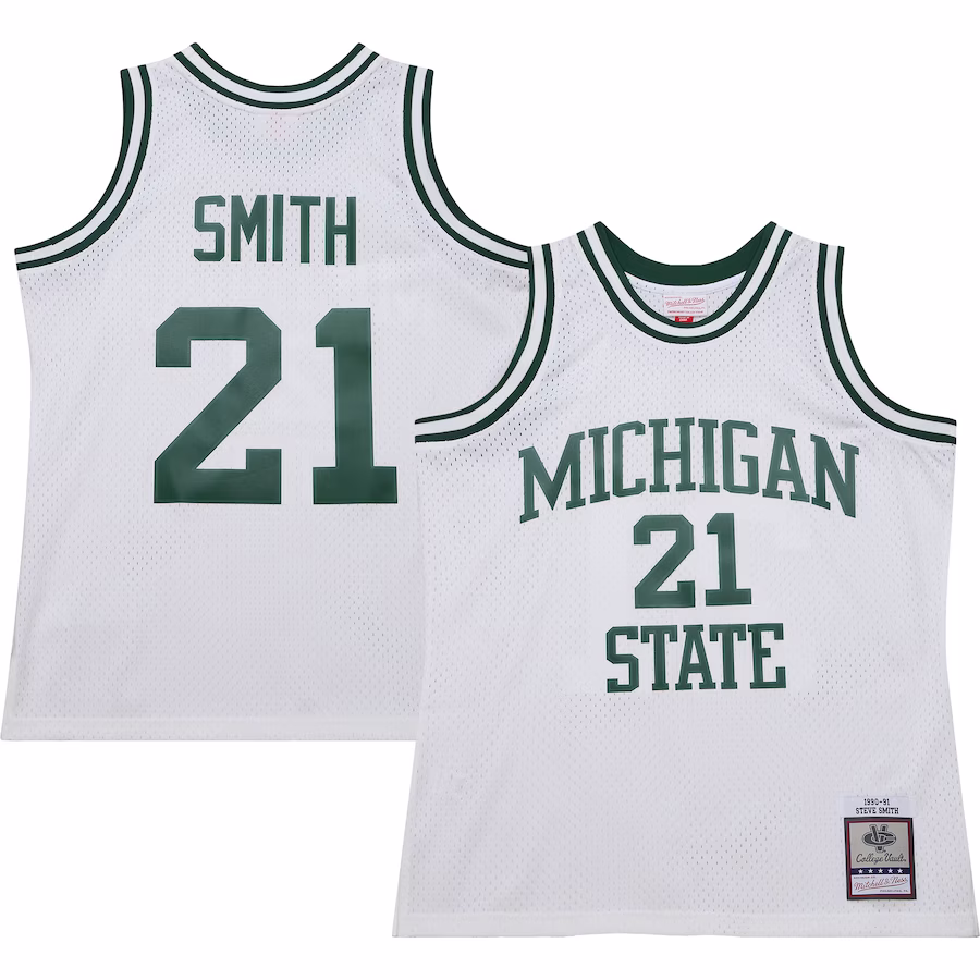 Steve Smith Michigan State Spartans Mitchell & Ness 125th Basketball Anniversary 1990 Throwback Fashion Jersey �?White