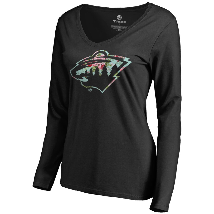Women's Minnesota Wild Black Lovely Long Sleeve V-Neck T-Shirt