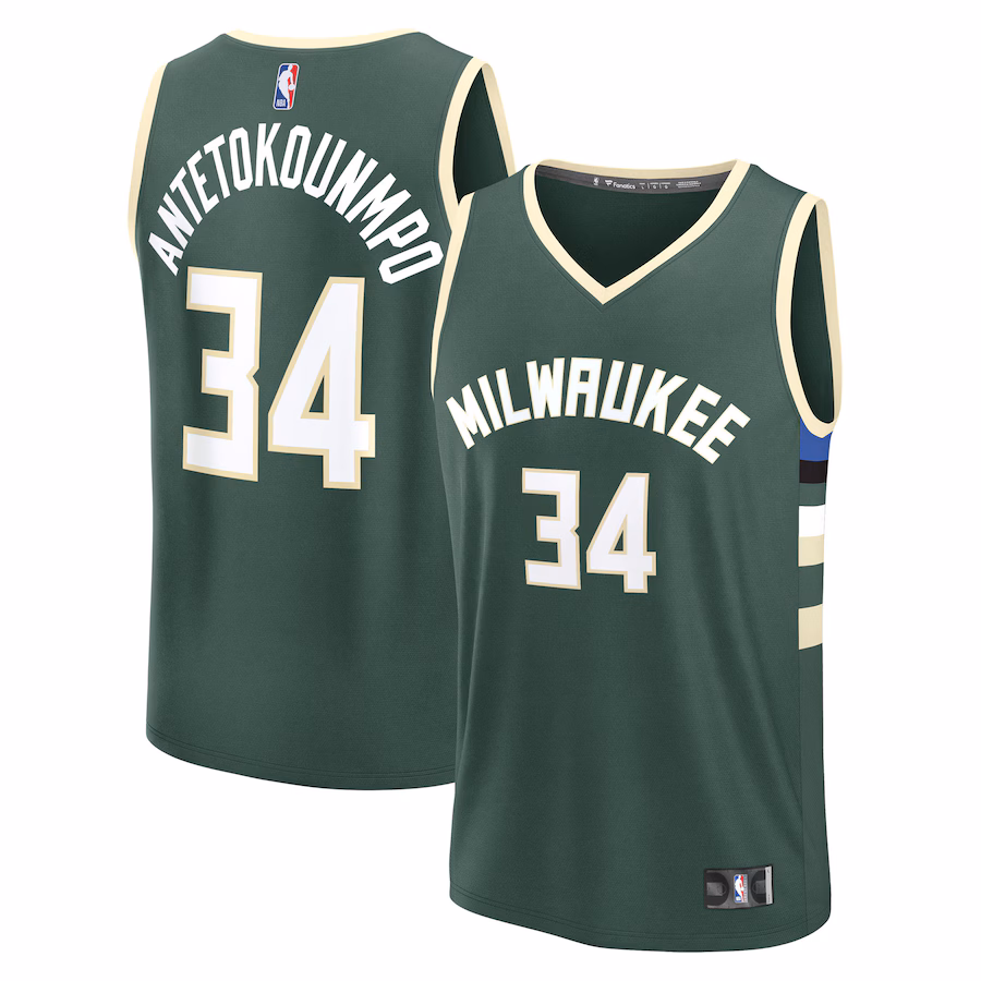 Youth Milwaukee Bucks Giannis Antetokounmpo Fanatics Hunter Green Fast Break Replica Player Jersey - Icon Edition