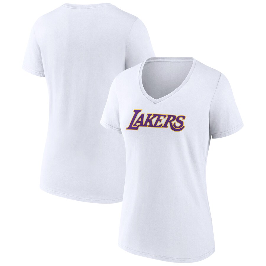 Women's Los Angeles Lakers White Wordmark V-Neck T-Shirt