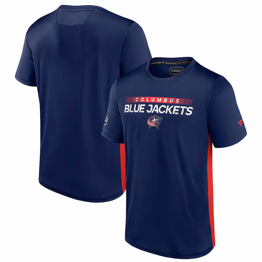 Men's Columbus Blue Jackets Fanatics Navy/Red Authentic Pro Rink Tech T-Shirt
