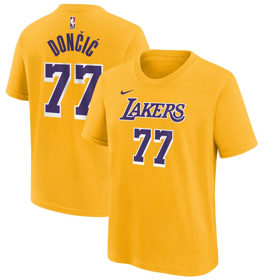 Men's Los Angeles Lakers Luka Don?i? Nike Gold Icon Edition Name & Number T-Shirt