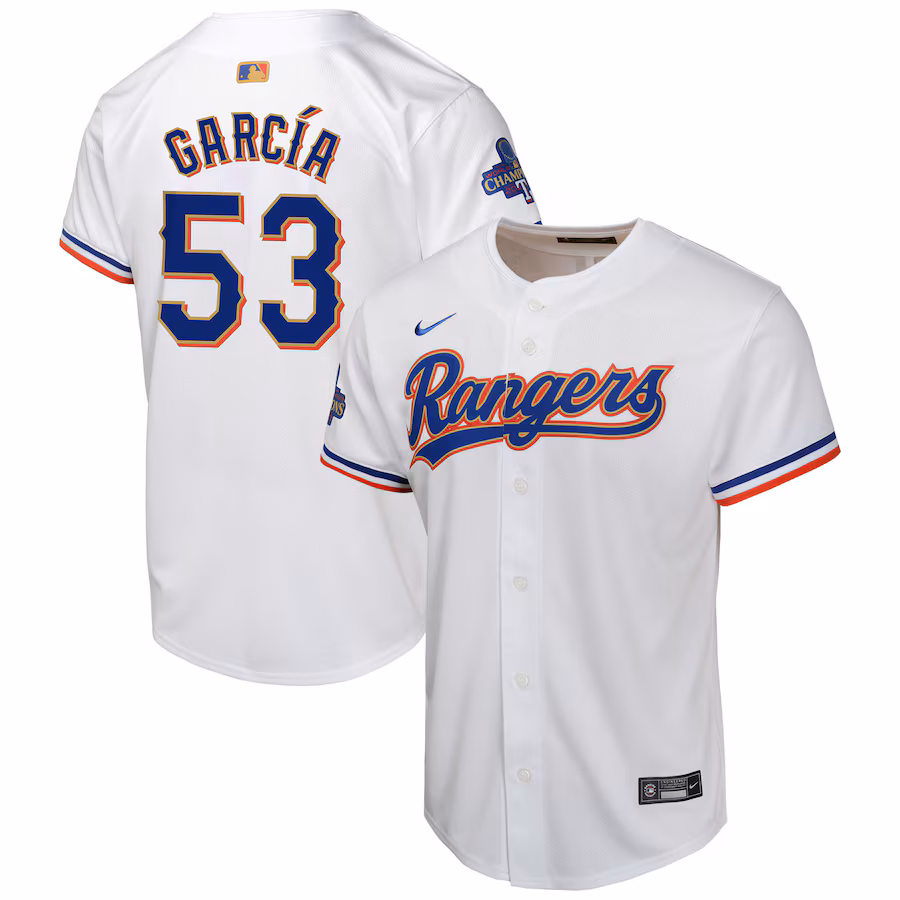 Youth Texas Rangers Adolis Garcia Nike White 2024 Gold Collection Limited Player Jersey