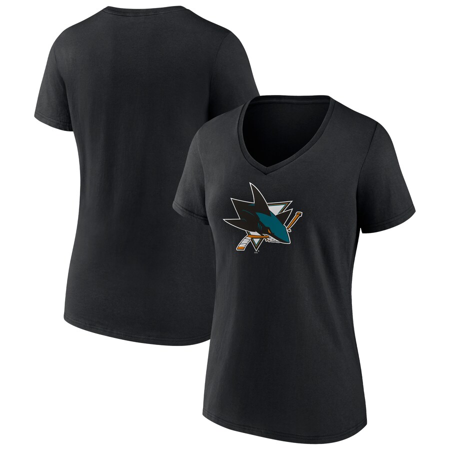 Women's San Jose Sharks Fanatics Black Primary Logo Team V-Neck T-Shirt