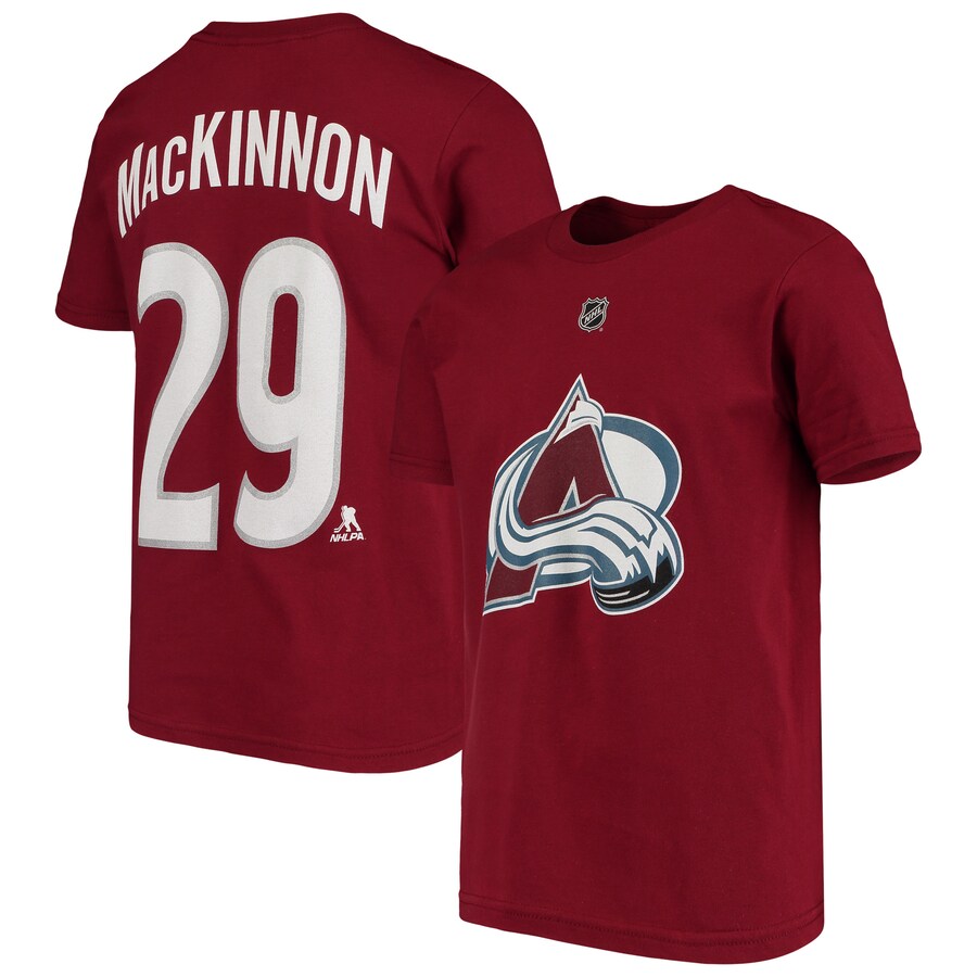Youth Colorado Avalanche Nathan MacKinnon Burgundy Player Name & Number T-Shirt