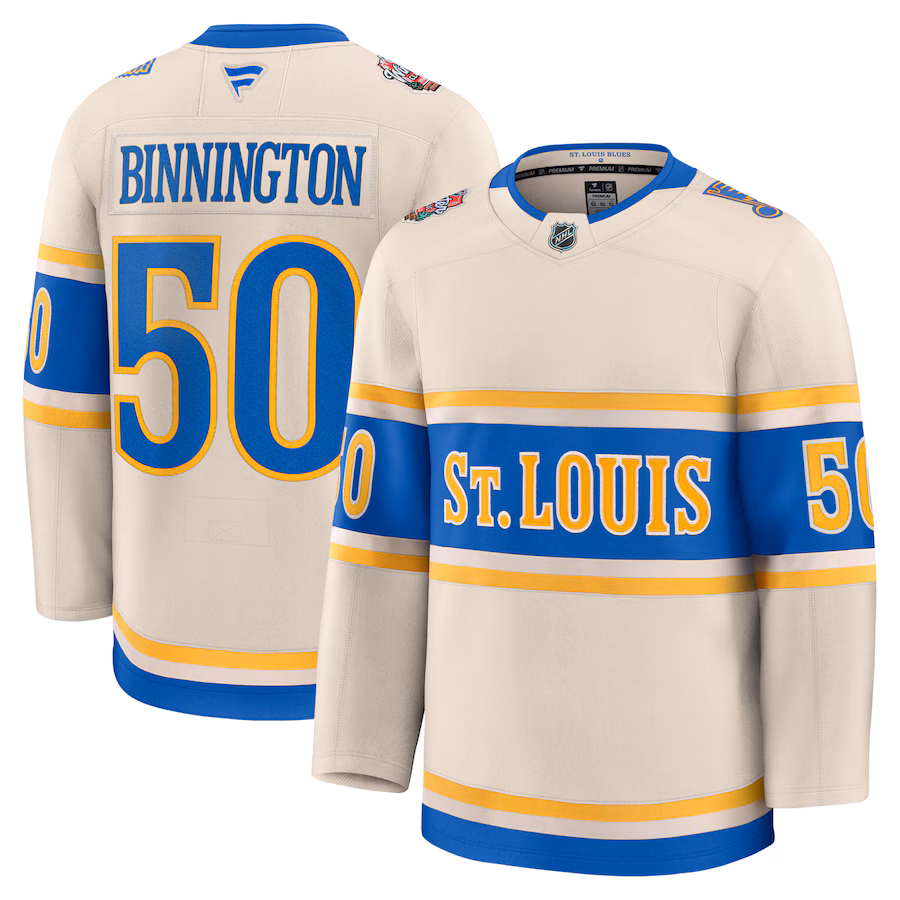 Men's St. Louis Blues Jordan Binnington Fanatics Cream 2025 NHL Winter Classic Premium Player Jersey