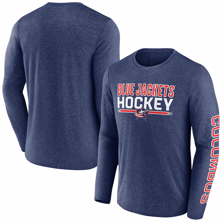 Men's Columbus Blue Jackets Fanatics Heather Navy Sweep Iconic Synthetic Long Sleeve T-Shirt