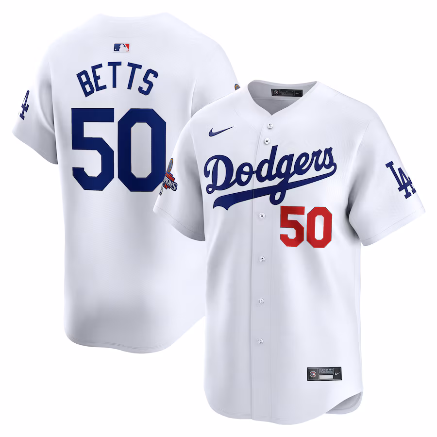 Men's Los Angeles Dodgers Mookie Betts Nike White Home 2024 World Series Champions Limited Jersey