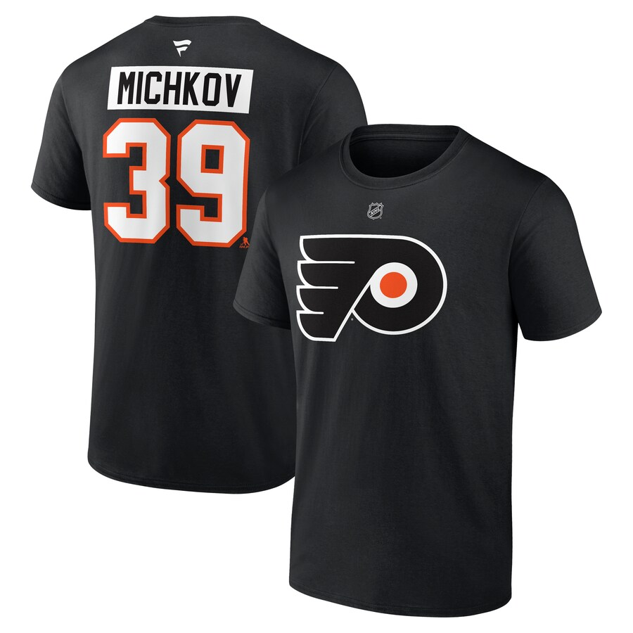 Men's Philadelphia Flyers Matvei Michkov Fanatics Black Authentic Stack Name & Number T-Shirt