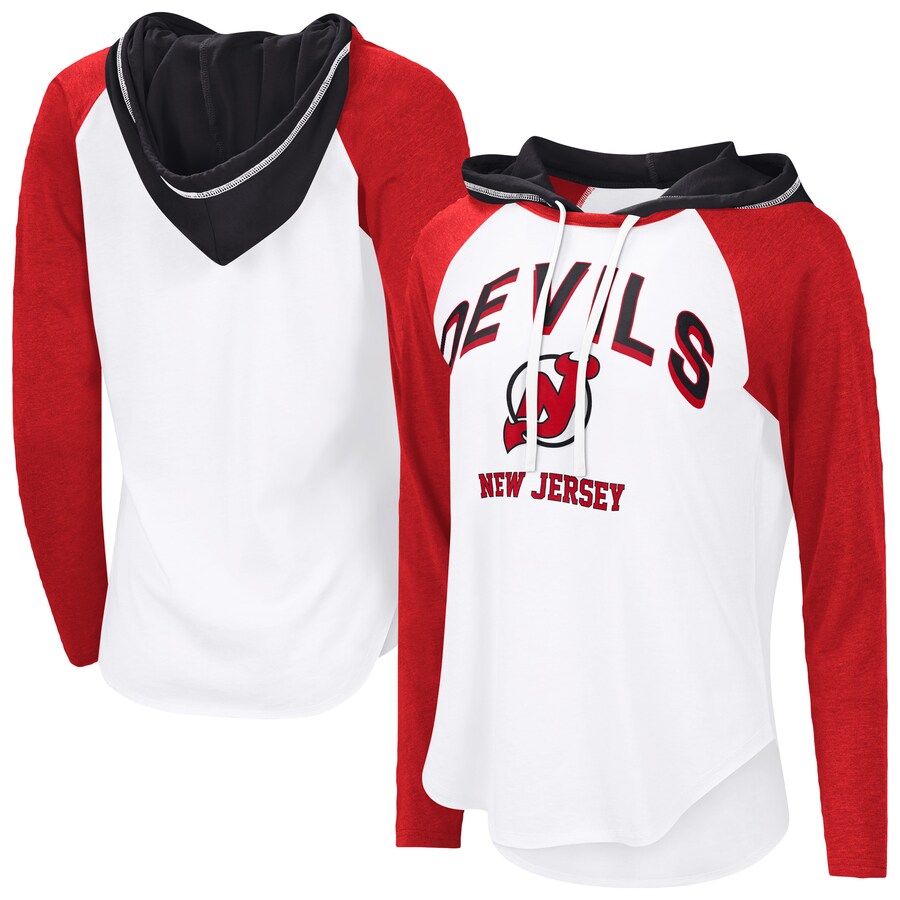 Women's New Jersey Devils G-III 4Her by Carl Banks White VIP Raglan Long Sleeve Hoodie T-Shirt