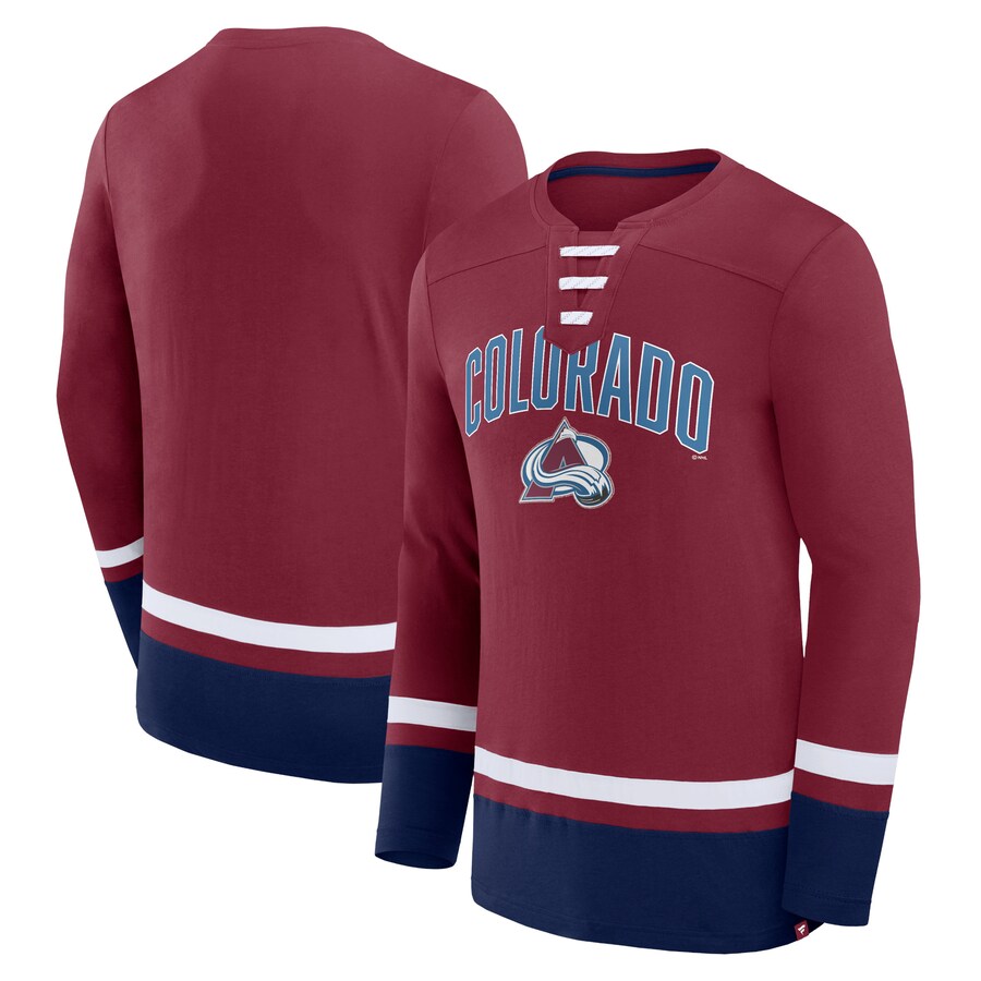 Men's Colorado Avalanche Fanatics Burgundy Back Pass Lace-Up Long Sleeve T-Shirt