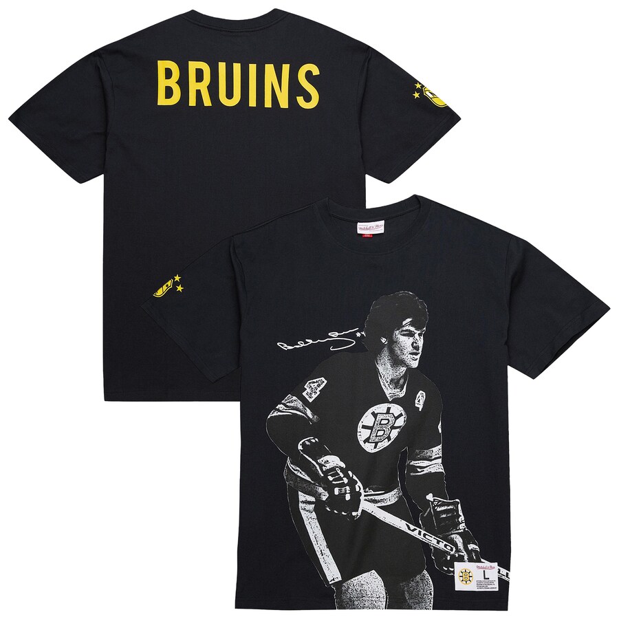 Men's Boston Bruins Bobby Orr Mitchell & Ness Black NHL Ultimate Player Vintage Logo T-Shirt