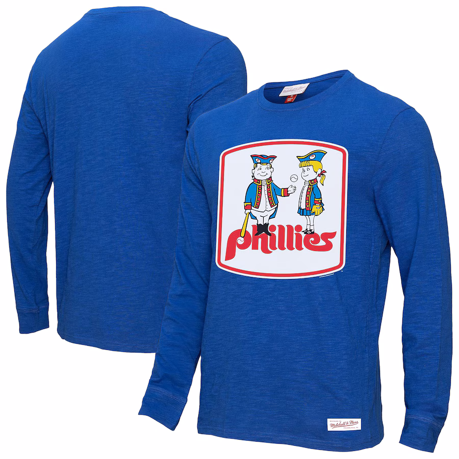 Men's Philadelphia Phillies Mitchell & Ness Royal Vintage Logo Slub Long Sleeve T-Shirt