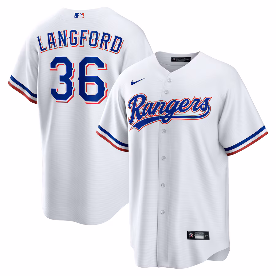 Men's Texas Rangers Wyatt Langford Nike White Home Replica Jersey