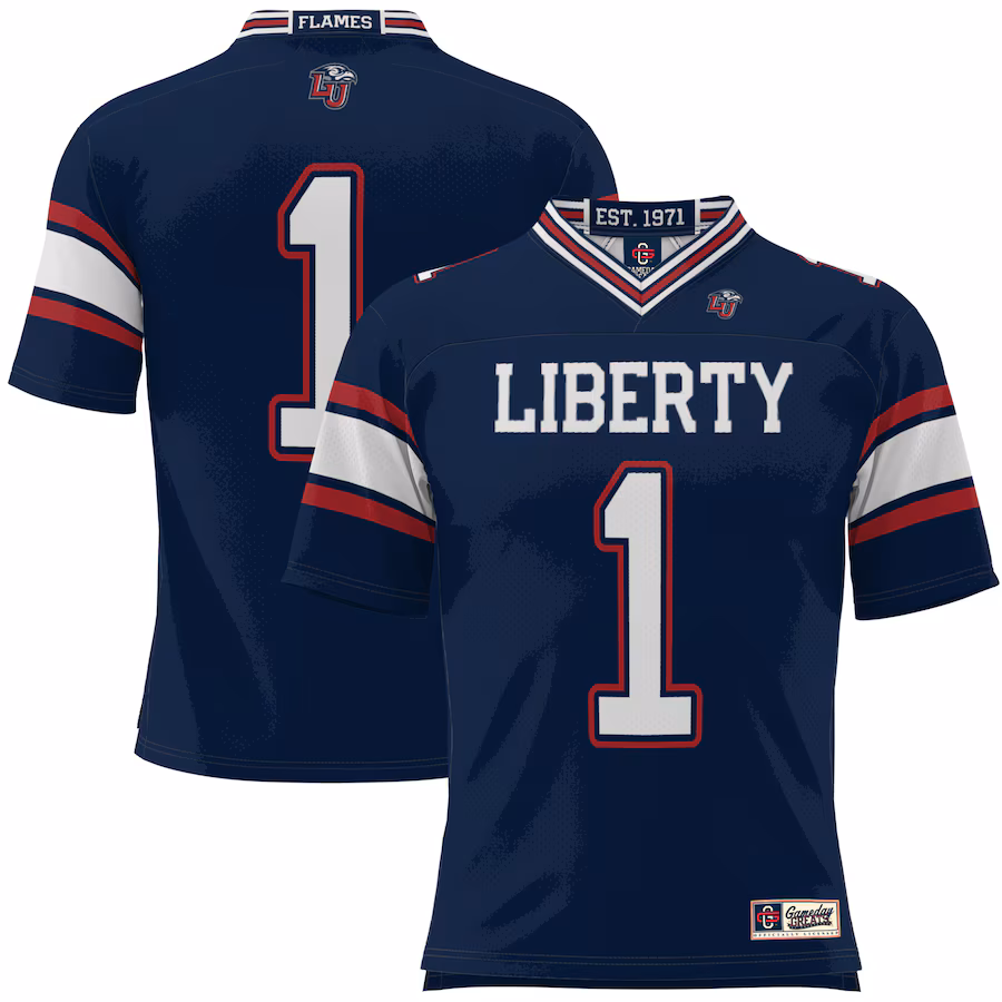 Men's GameDay Greats #1 Navy Liberty Flames Football Jersey