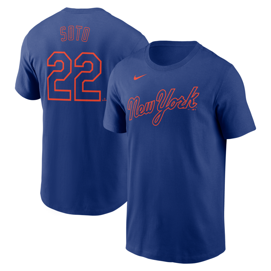 Men's New York Mets Juan Soto Nike Royal Fuse Name & Number T-Shirt