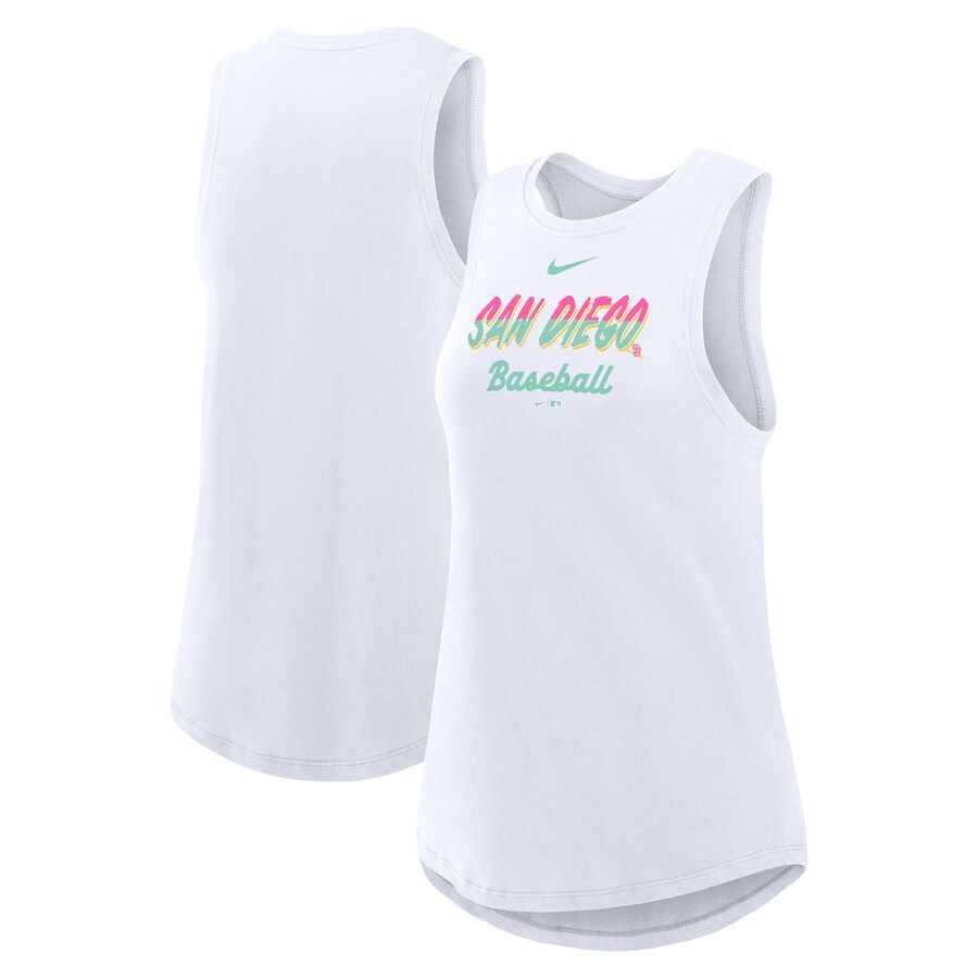 Women's San Diego Padres Nike White City Connect Tricode High Neck Performance Tank Top