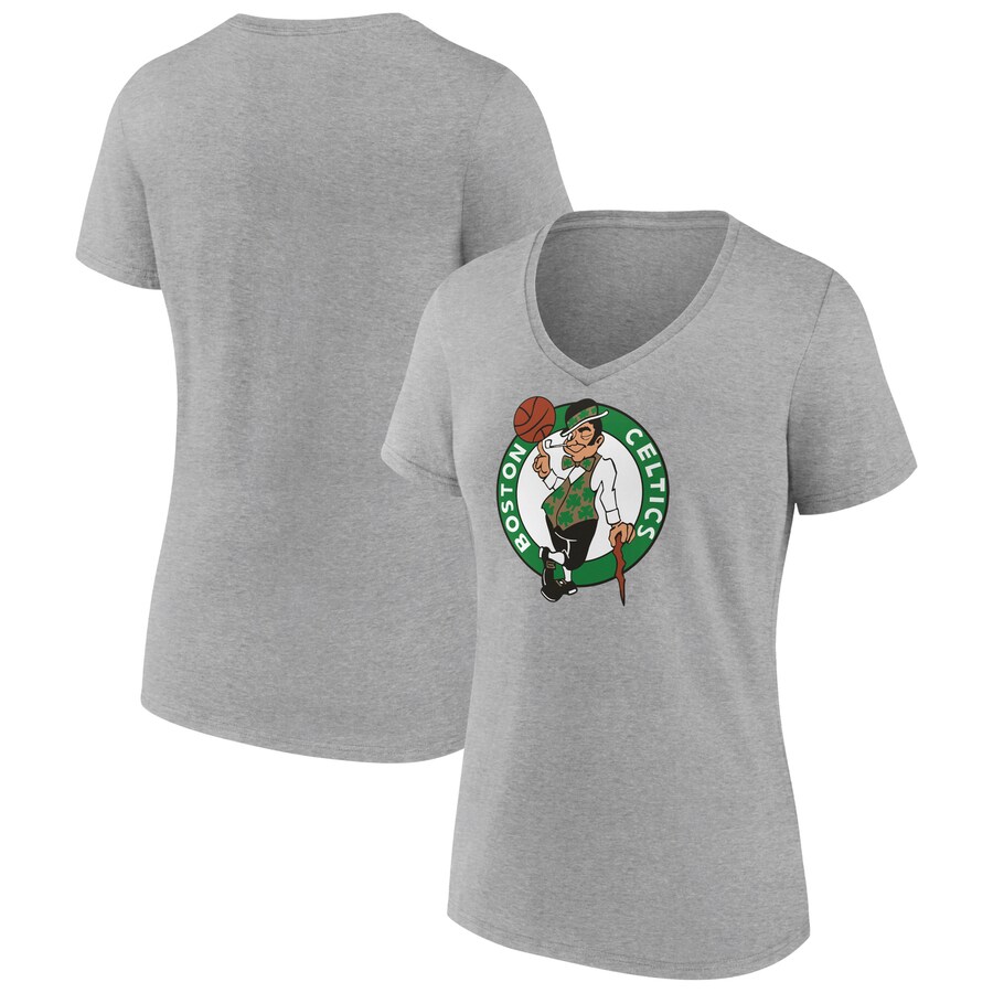 Women's Boston Celtics Gray Primary Logo V-Neck T-Shirt