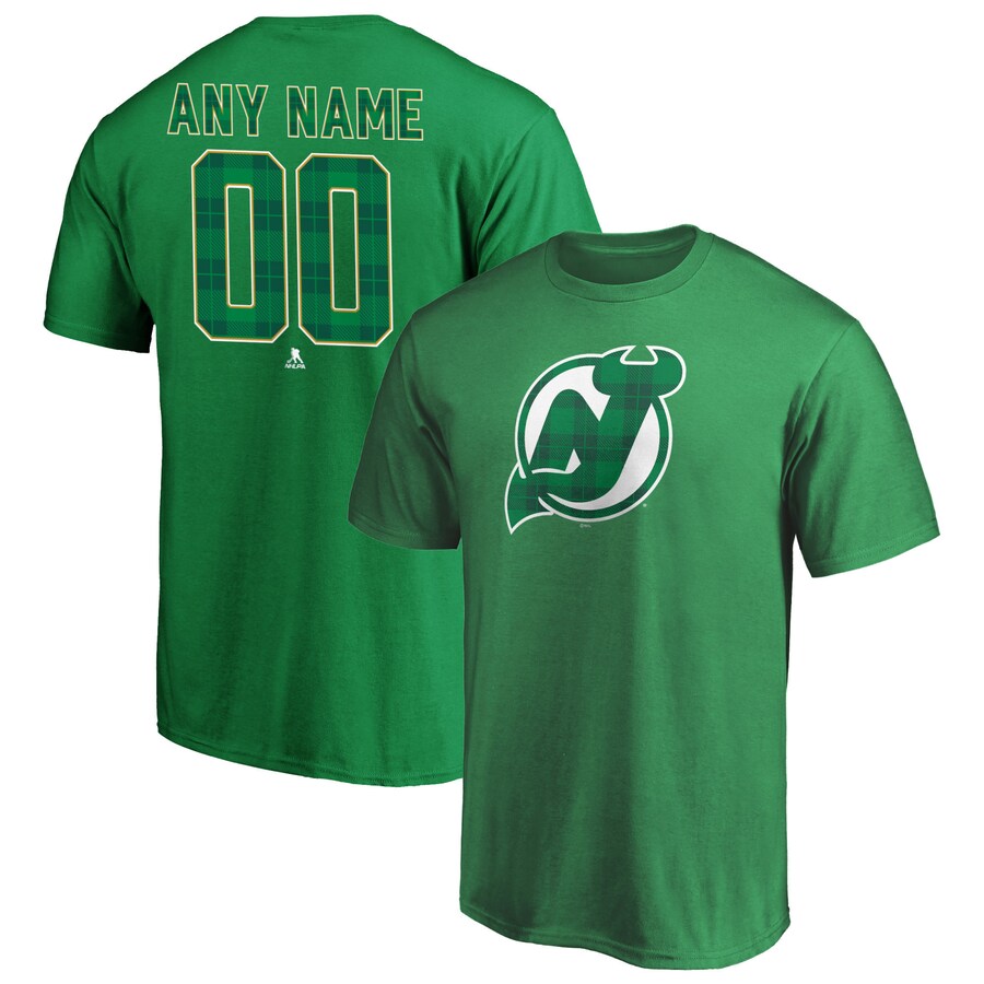 Men's New Jersey Devils Green Emerald Plaid Personalized Name & Number T-Shirt