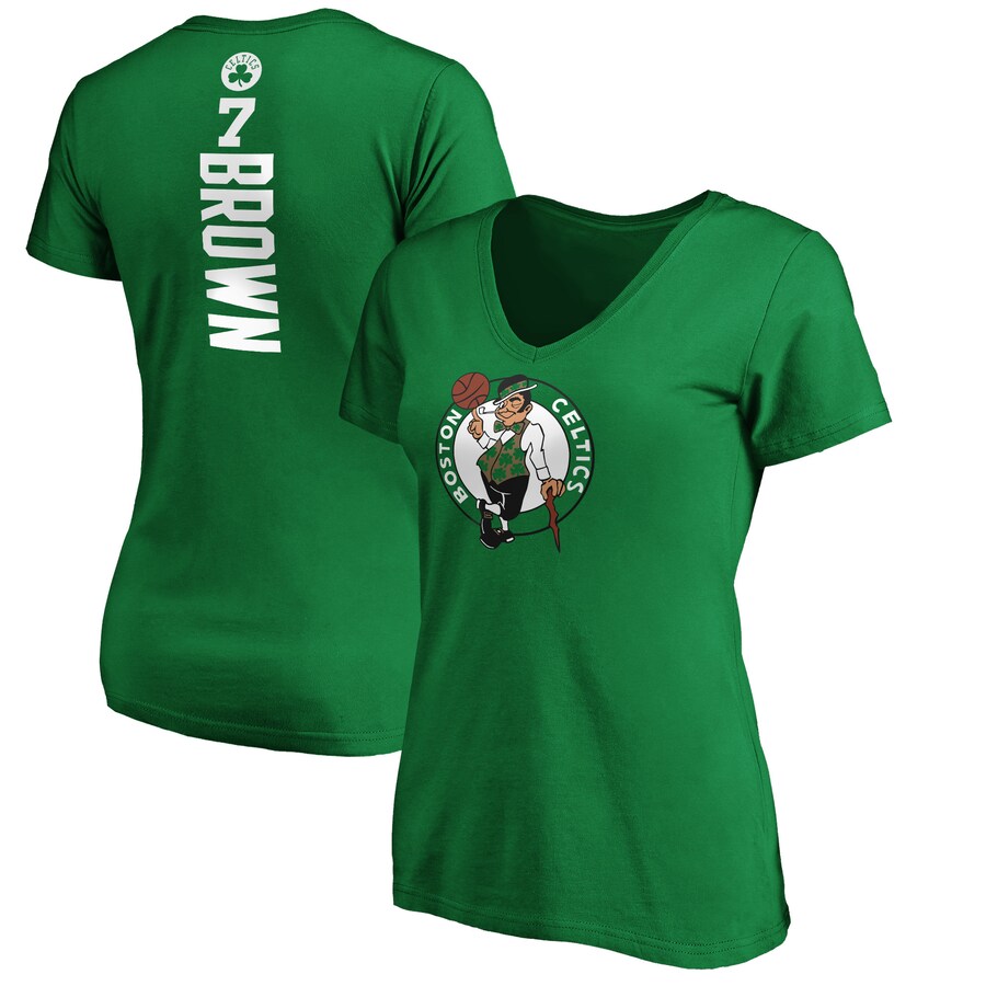 Women's Boston Celtics Jaylen Brown Kelly Green Playmaker Name & Number V-Neck T-Shirt
