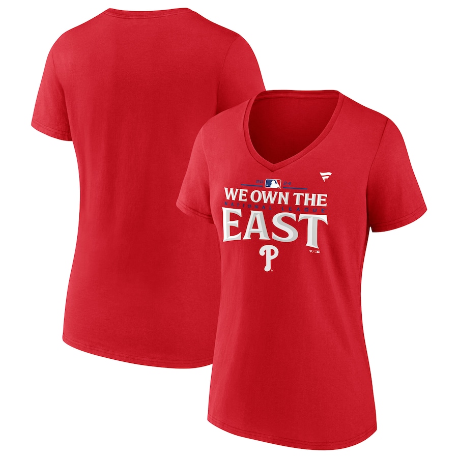 Women's Philadelphia Phillies Fanatics Red 2024 NL East Division Champions Locker Room V-Neck T-Shirt