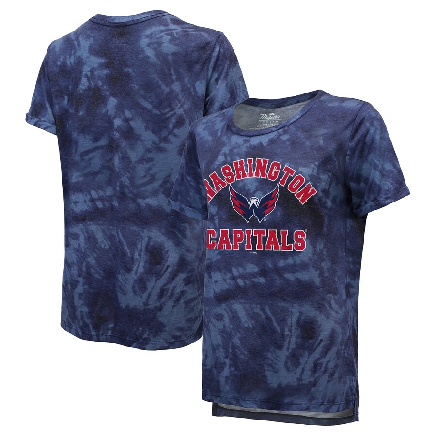 Women's Washington Capitals Majestic Threads Boyfriend Navy Tie-Dye Tri-Blend T-Shirt