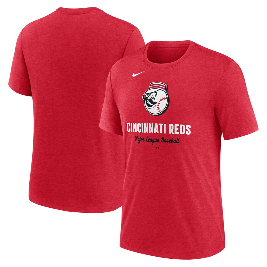 Men's Cincinnati Reds Nike Heather Red Logo Tri-Blend T-Shirt