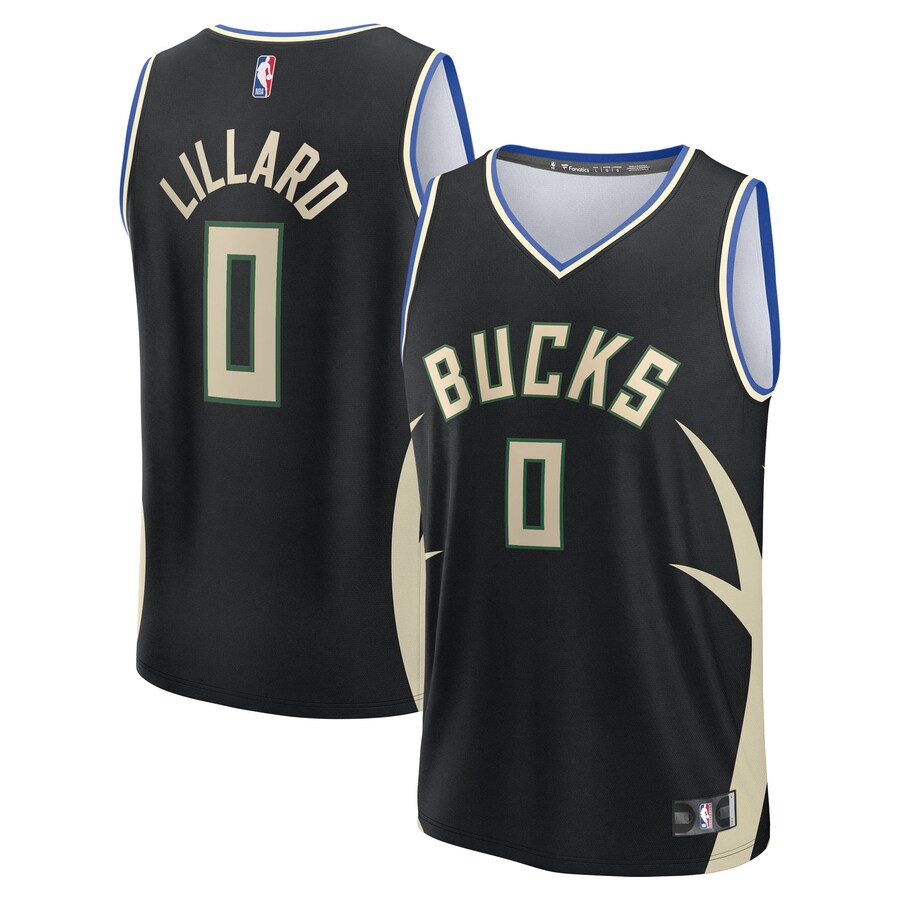 Youth Milwaukee Bucks Damian Lillard Fanatics Black Fast Break Replica Player Jersey - Statement Edition