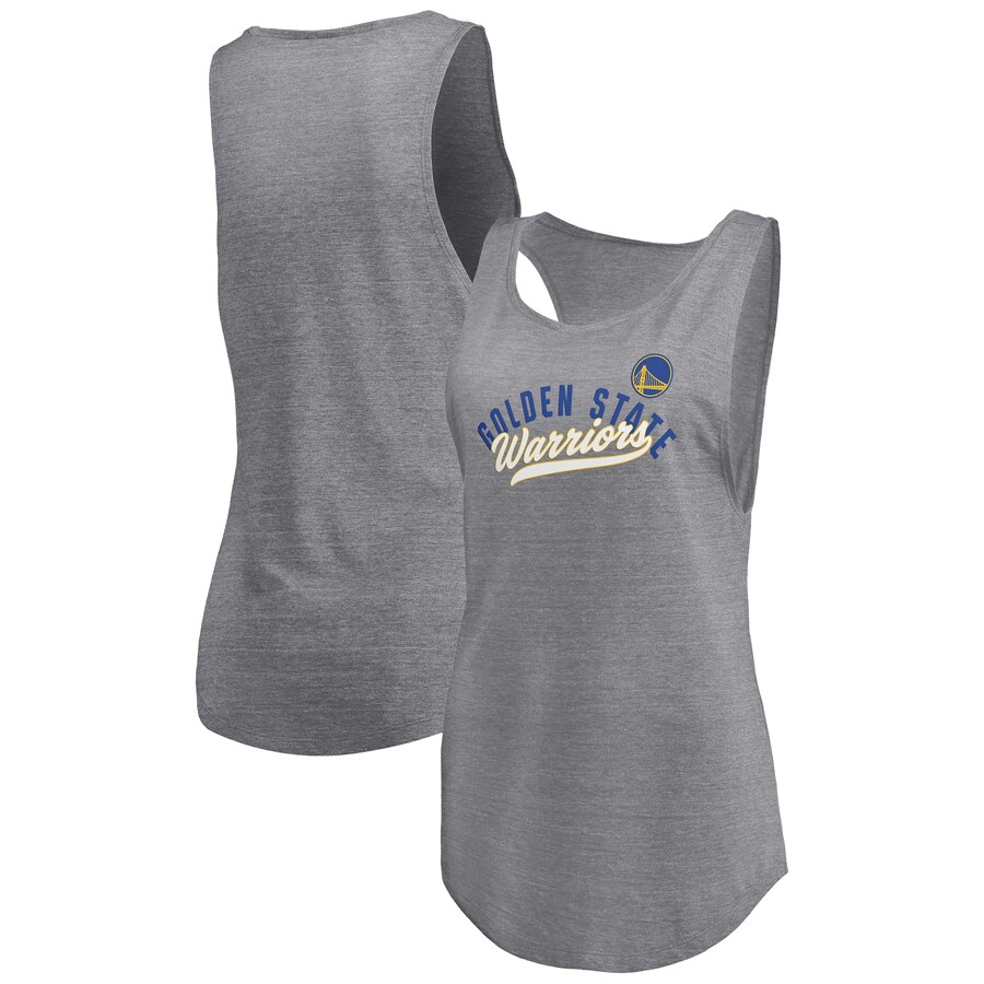 Women's Golden State Warriors Fanatics Heathered Gray Quality Time Open Scoop Neck Tri-Blend Tank Top
