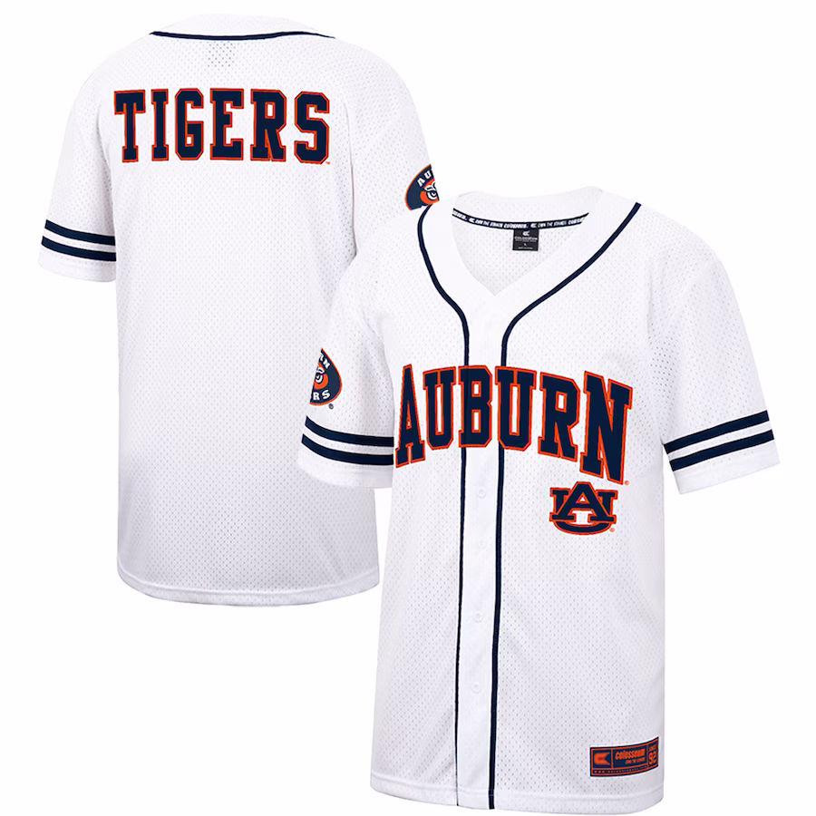 Auburn Tigers Colosseum Free Spirited Mesh Button-Up Baseball Jersey - White