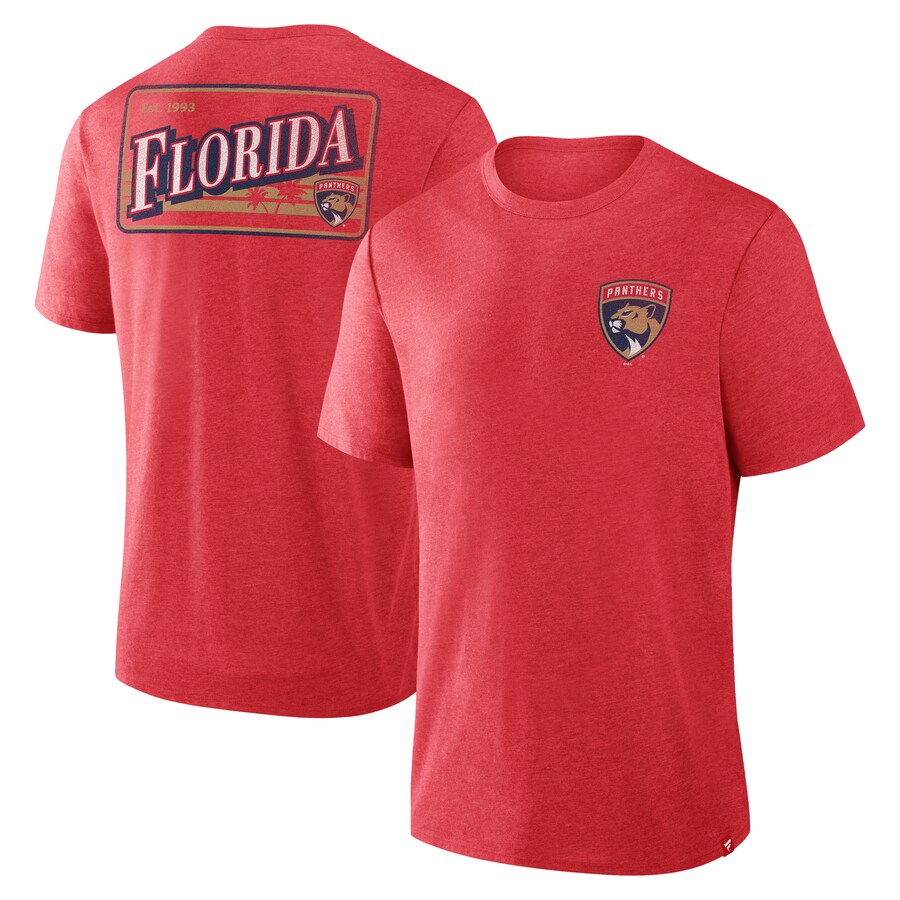 Men's Florida Panthers Fanatics Heather Red Fan Lanes Tri-Blend T-Shirt