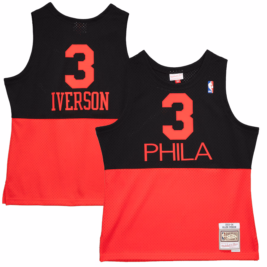 Men's Philadelphia 76ers Allen Iverson Mitchell & Ness Black 2003/04 Hardwood Classics Reload 2.0 Swingman Jersey
