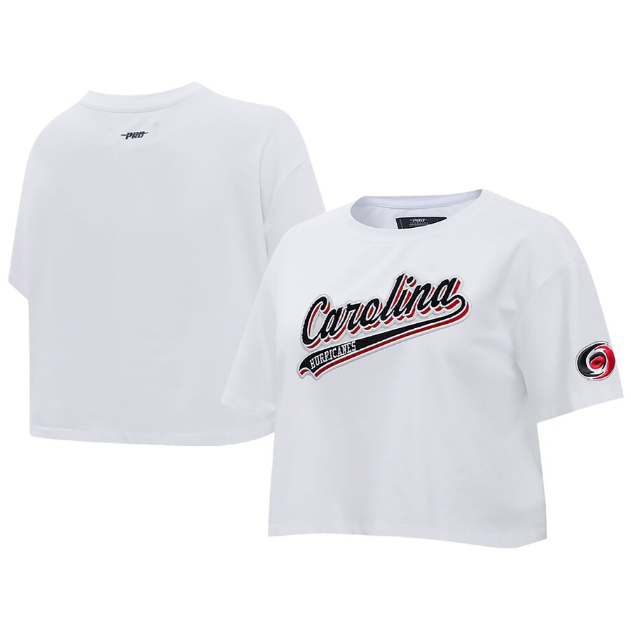 Women's Carolina Hurricanes Pro Standard White Boxy Script Tail Cropped T-Shirt