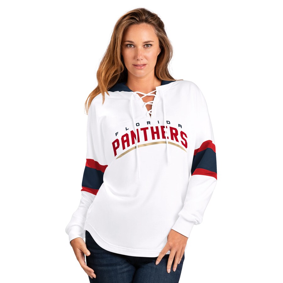 Women's Florida Panthers G-III 4Her by Carl Banks White Goal Zone Long Sleeve Lace-Up Hoodie T-Shirt