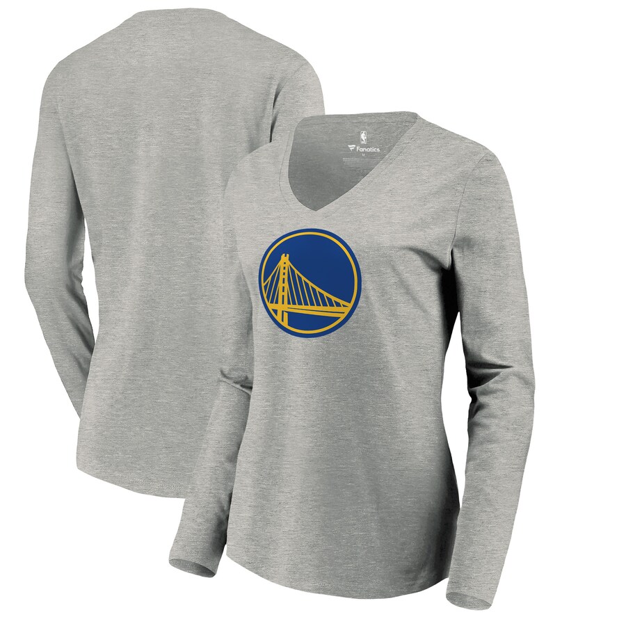 Women's Golden State Warriors Heather Gray Primary Logo Long Sleeve V-Neck T-Shirt