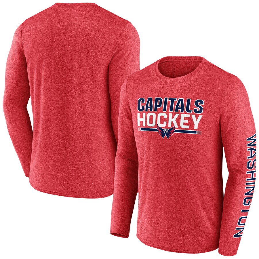 Men's Washington Capitals Fanatics Heather Red Sweep Iconic Synthetic Long Sleeve T-Shirt