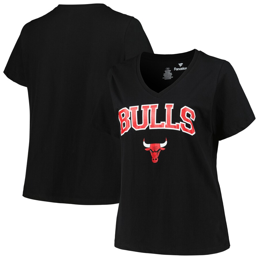 Women's Chicago Bulls Profile Black Plus Size Arch Over Logo V-Neck T-Shirt
