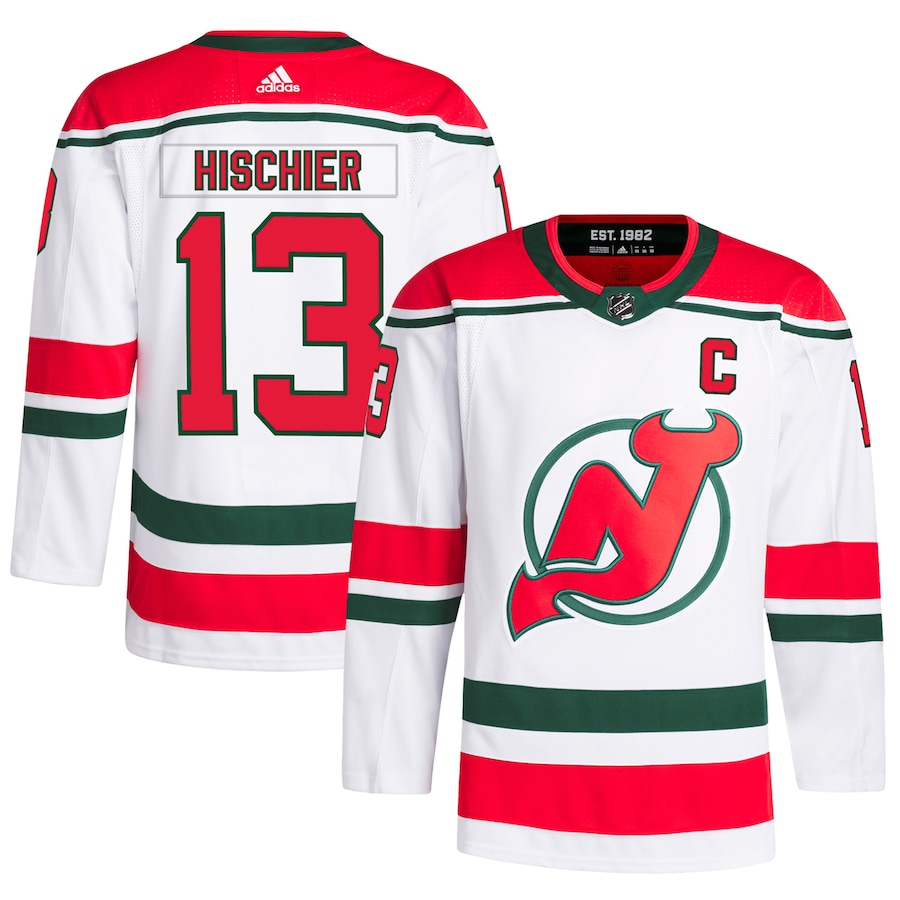 Men's New Jersey Devils Nico Hischier adidas White Alternate Primegreen Authentic Player Jersey